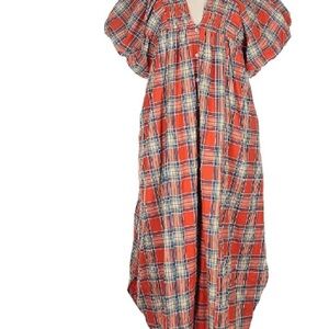 Red Plaid Puff Sleeve Dress